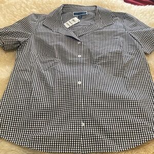 Karen Scott black and white check blouse size M